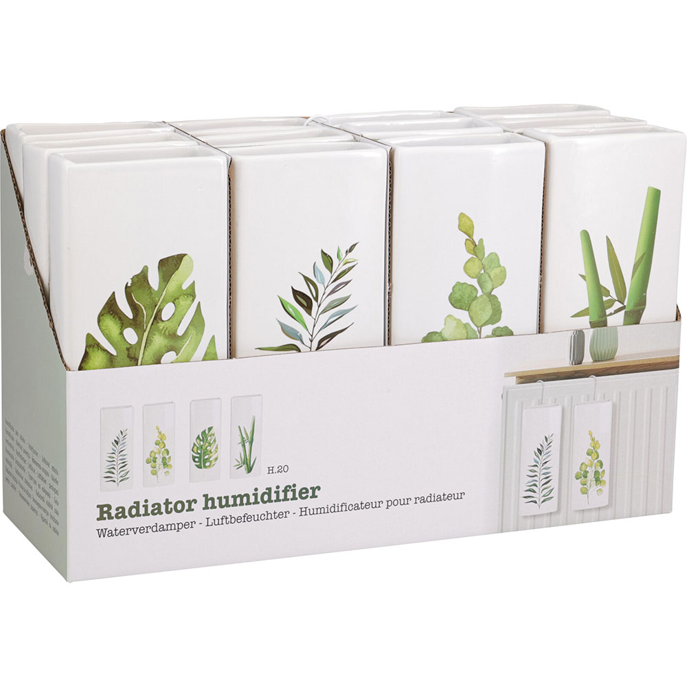 Umidificator pentru calorifer, 20.5 x 8 x 3.5 cm, ceramic, alb/verde, diverse modele cu frunze
