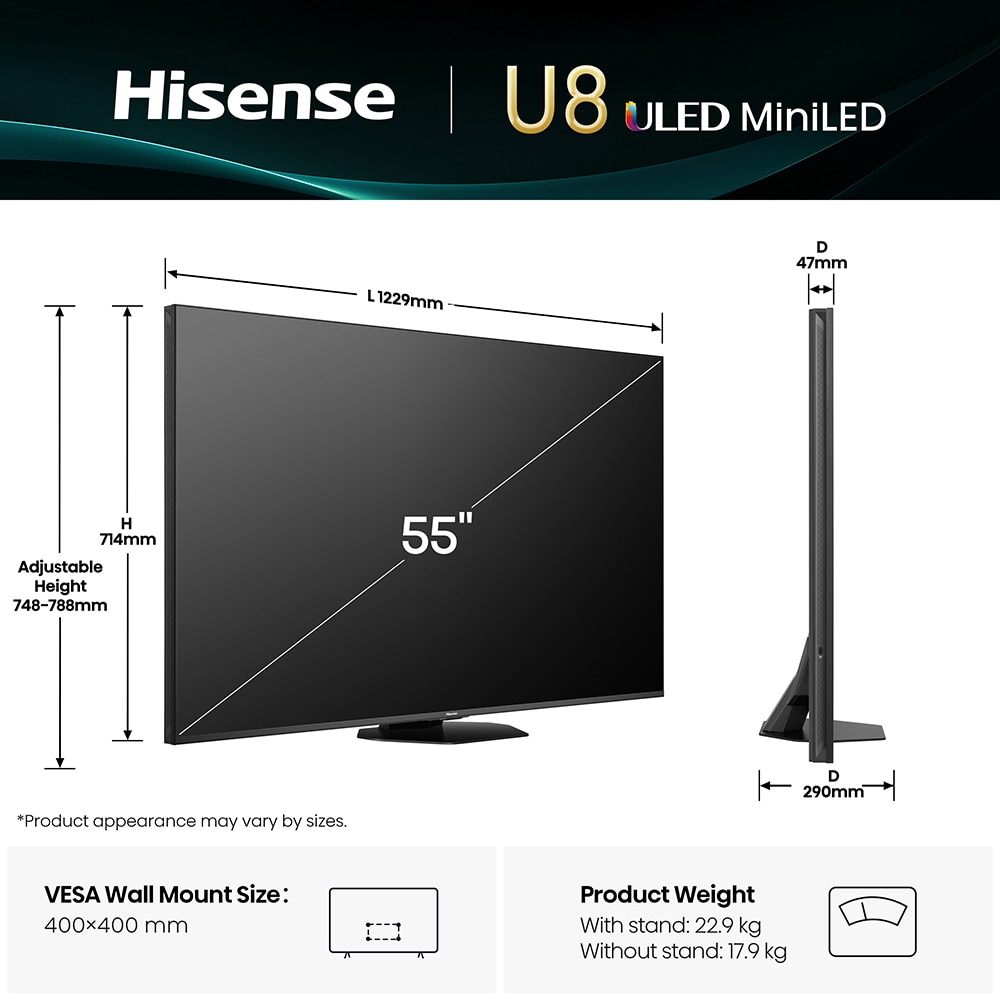 Televizor Mini-LED ULED  Smart HISENSE 55U8Q, Ultra HD 4K,139cm