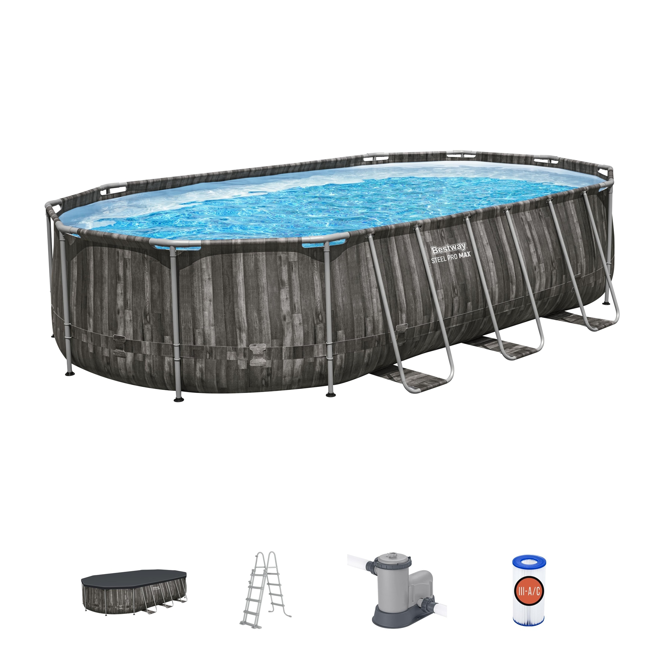 Piscina supraterana BESTWAY STEEL PRO MAX, ovala, cu pompa, 610x366x122cm, 20241L