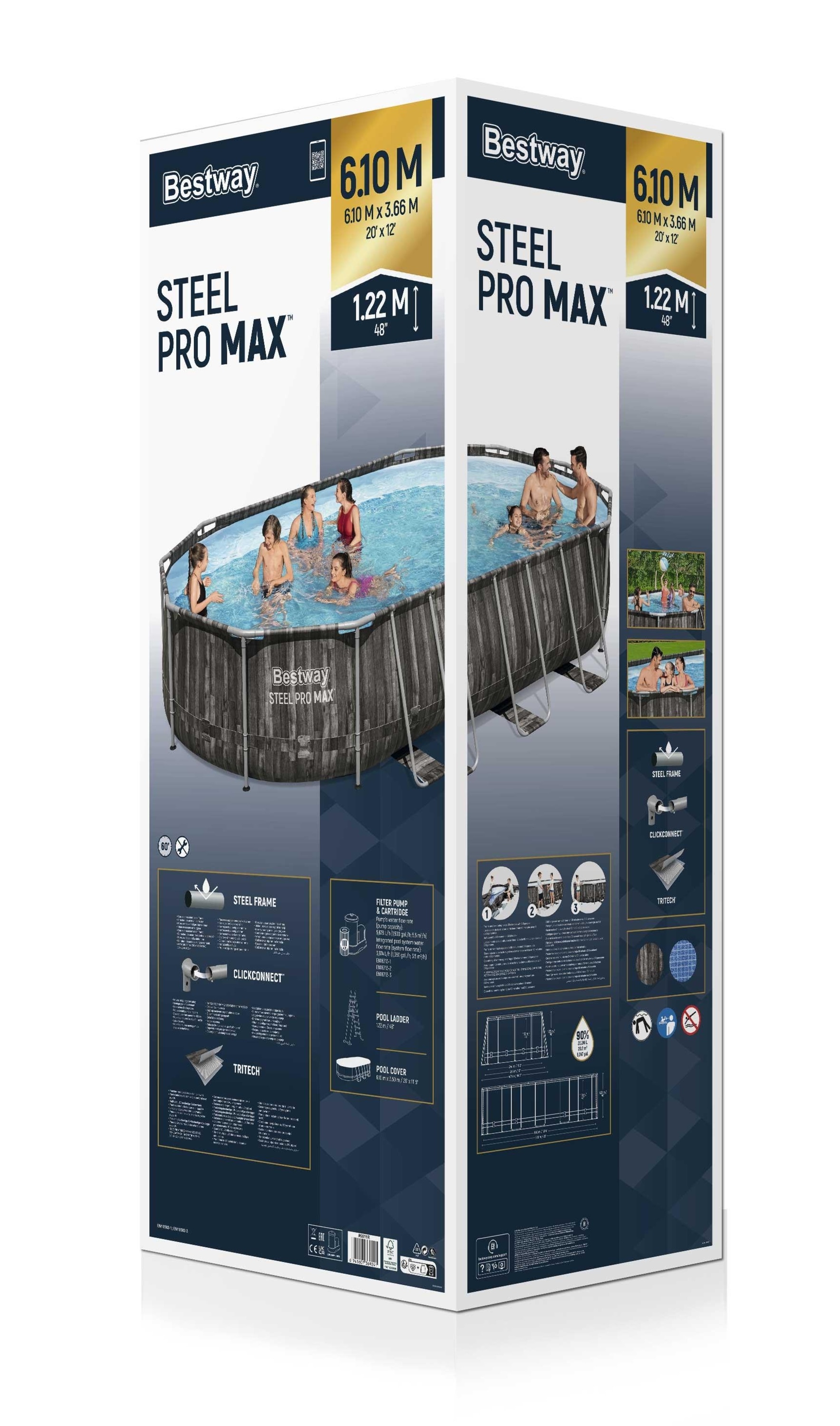 Piscina supraterana BESTWAY STEEL PRO MAX, ovala, cu pompa, 610x366x122cm, 20241L