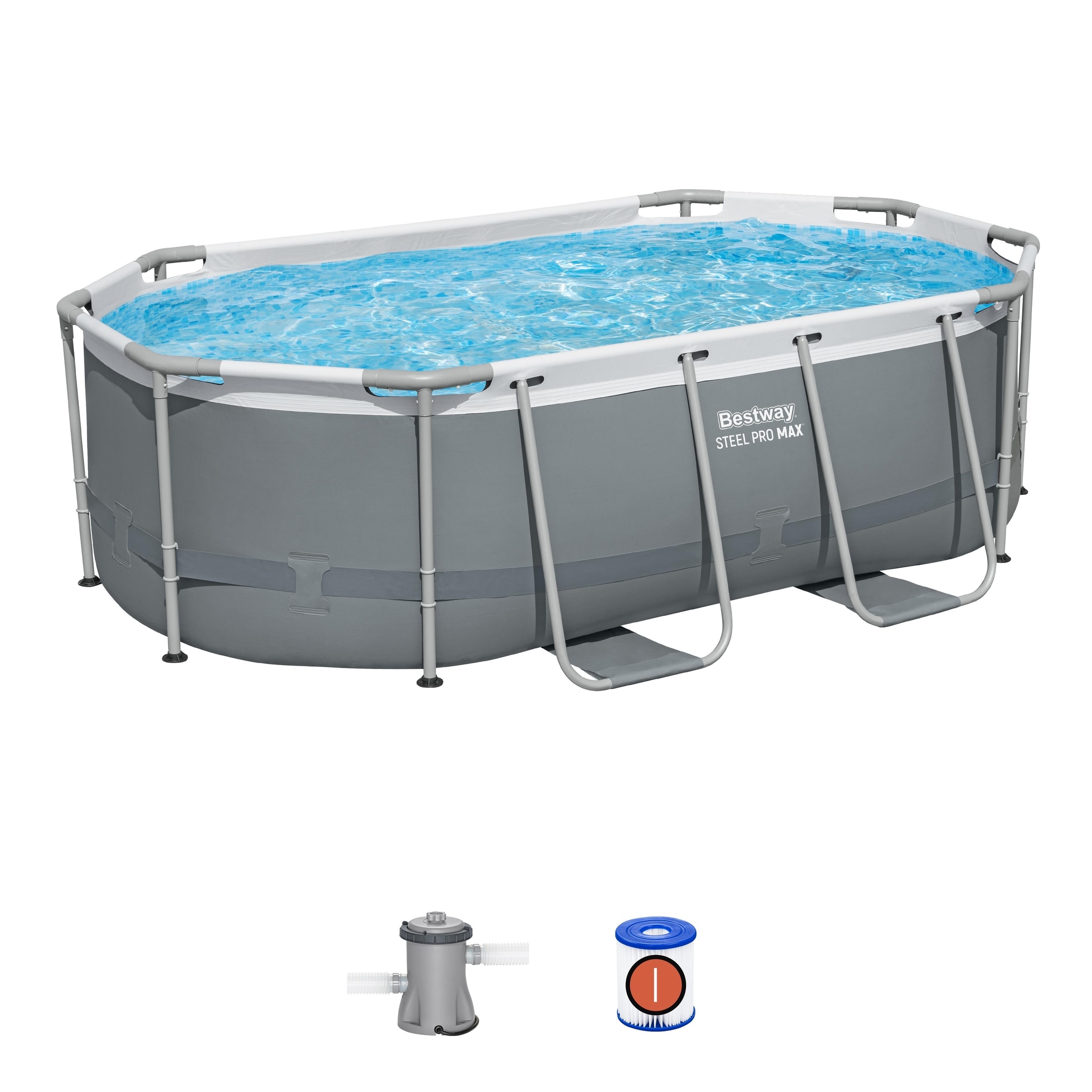 Piscina supraterana BESTWAY STEEL PRO MAX, ovala, cu pompa, gri, 305x200x84cm, 3668L