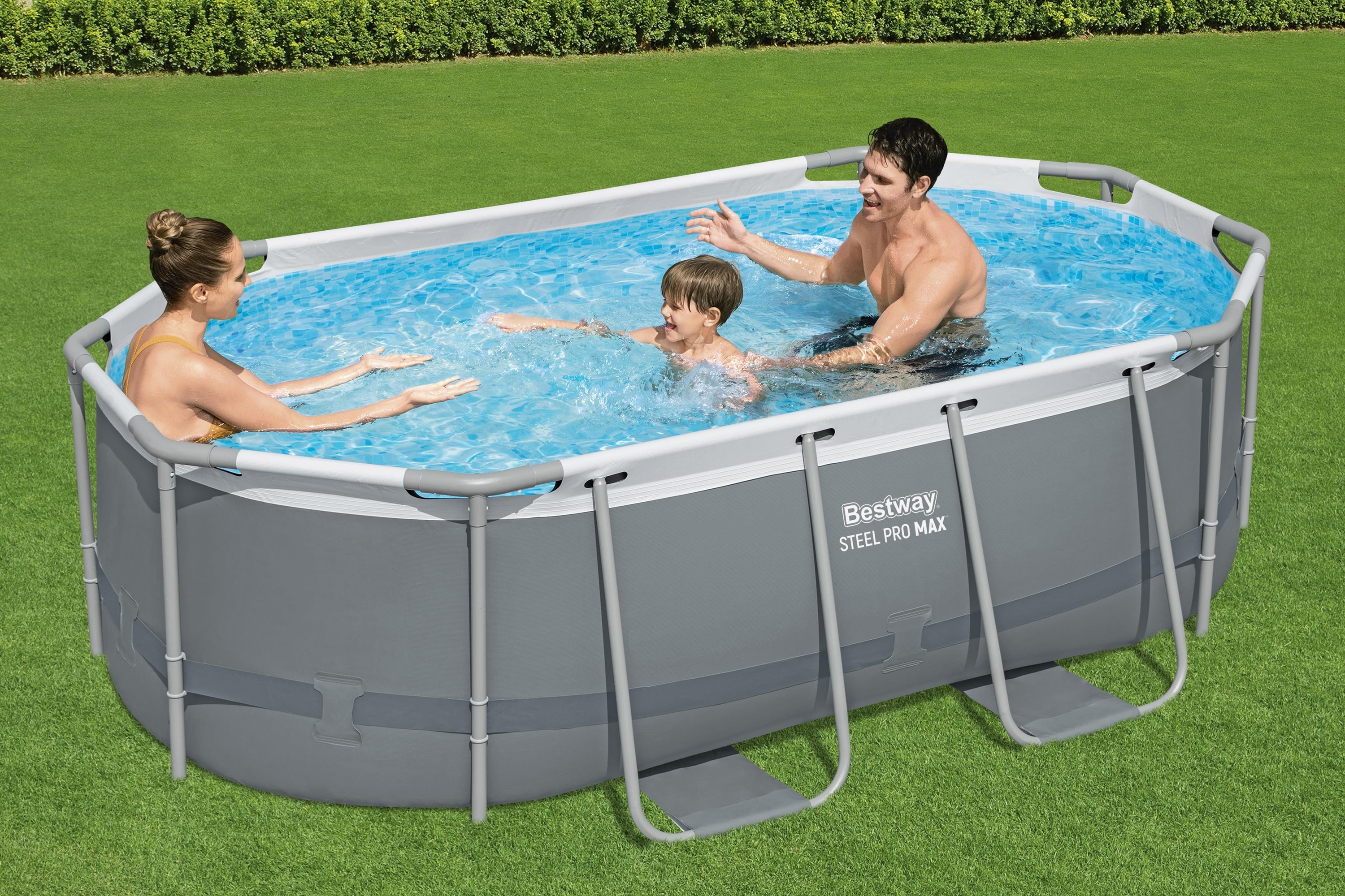 Piscina supraterana BESTWAY STEEL PRO MAX, ovala, cu pompa, gri, 305x200x84cm, 3668L