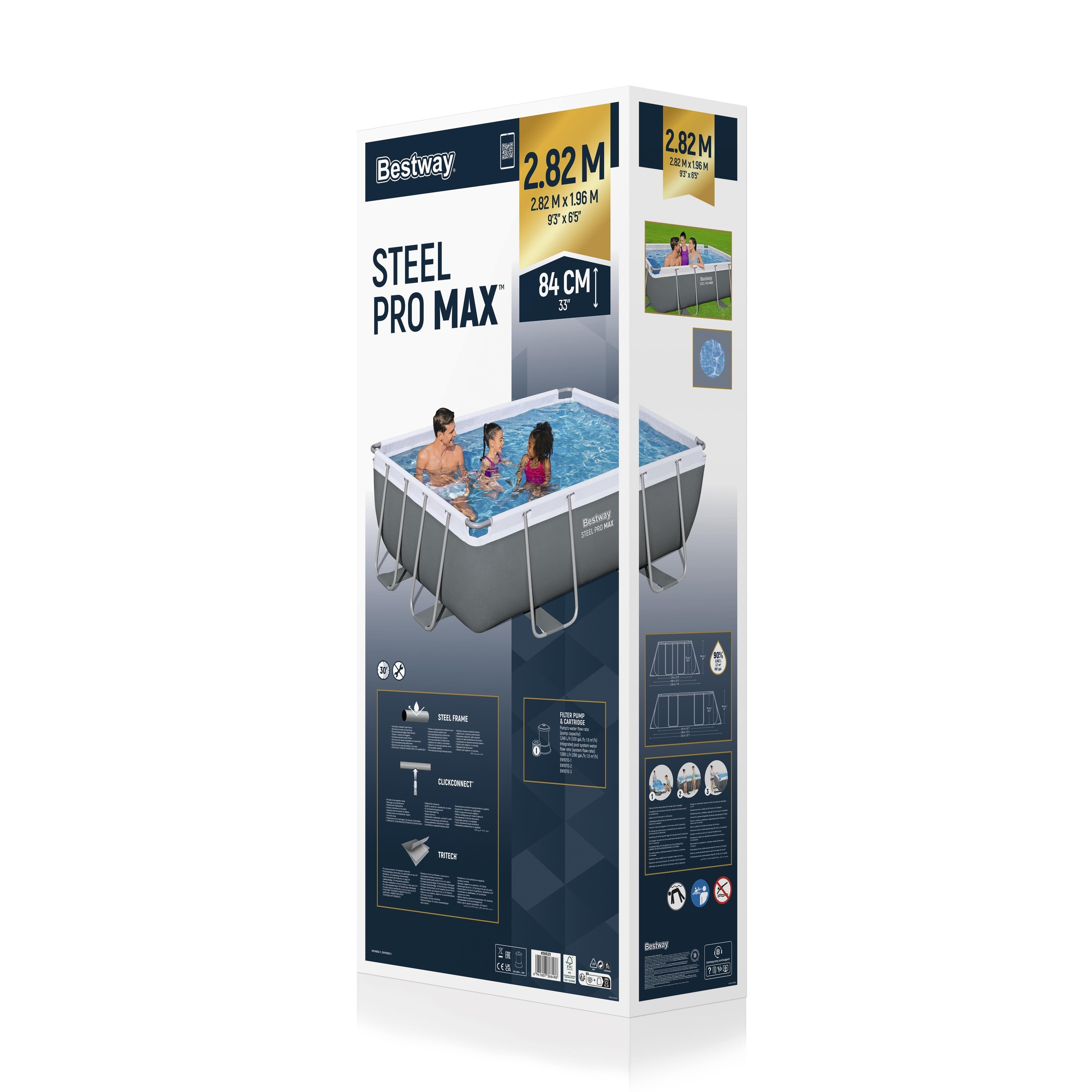 Piscina supraterana BESTWAY STEEL PRO MAX, dreptunghiulara, 282x196x84 cm, 3662L