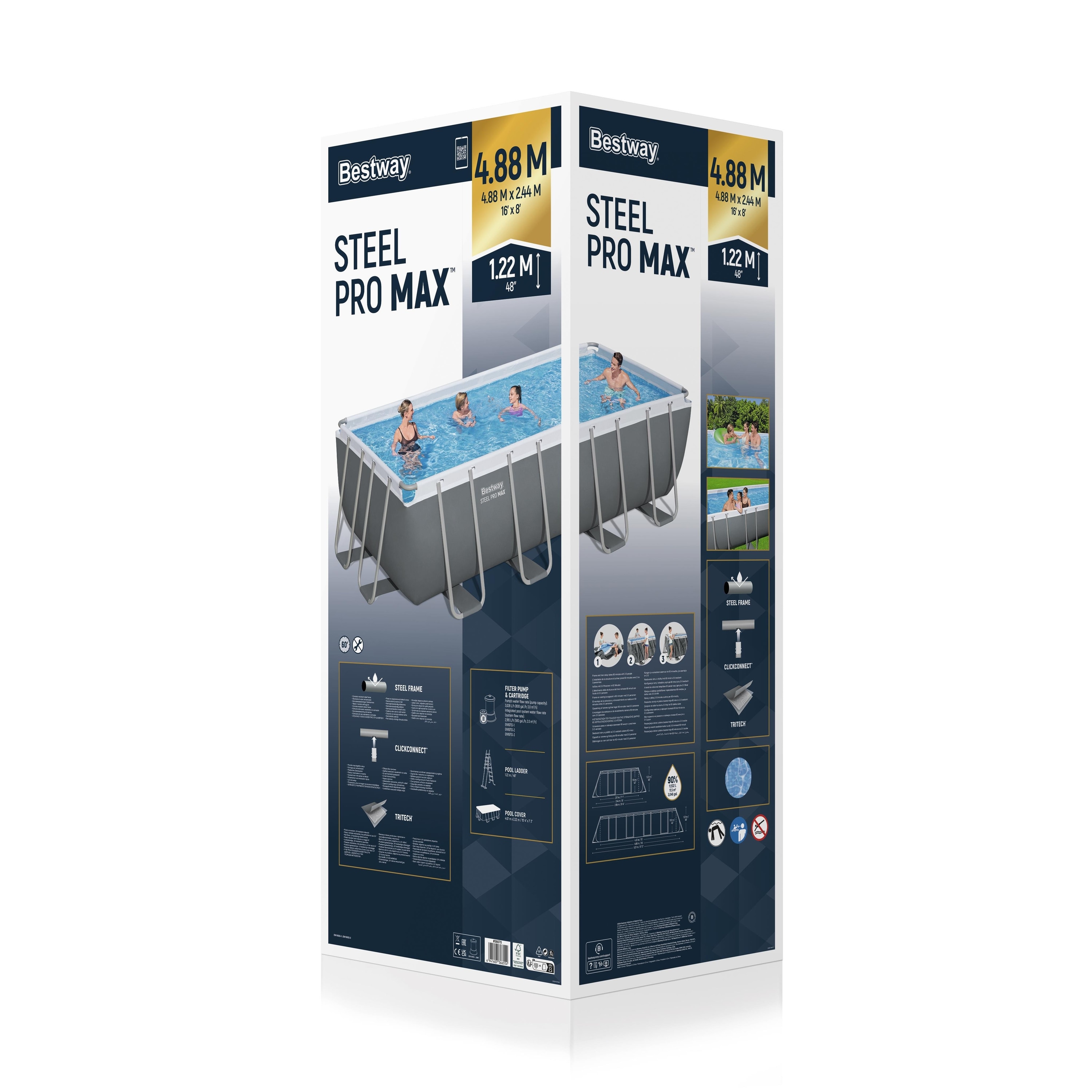 Piscina dreptunghiulara BESTWAY STEEL PRO MAX, 488x244x122 cm, 11532L