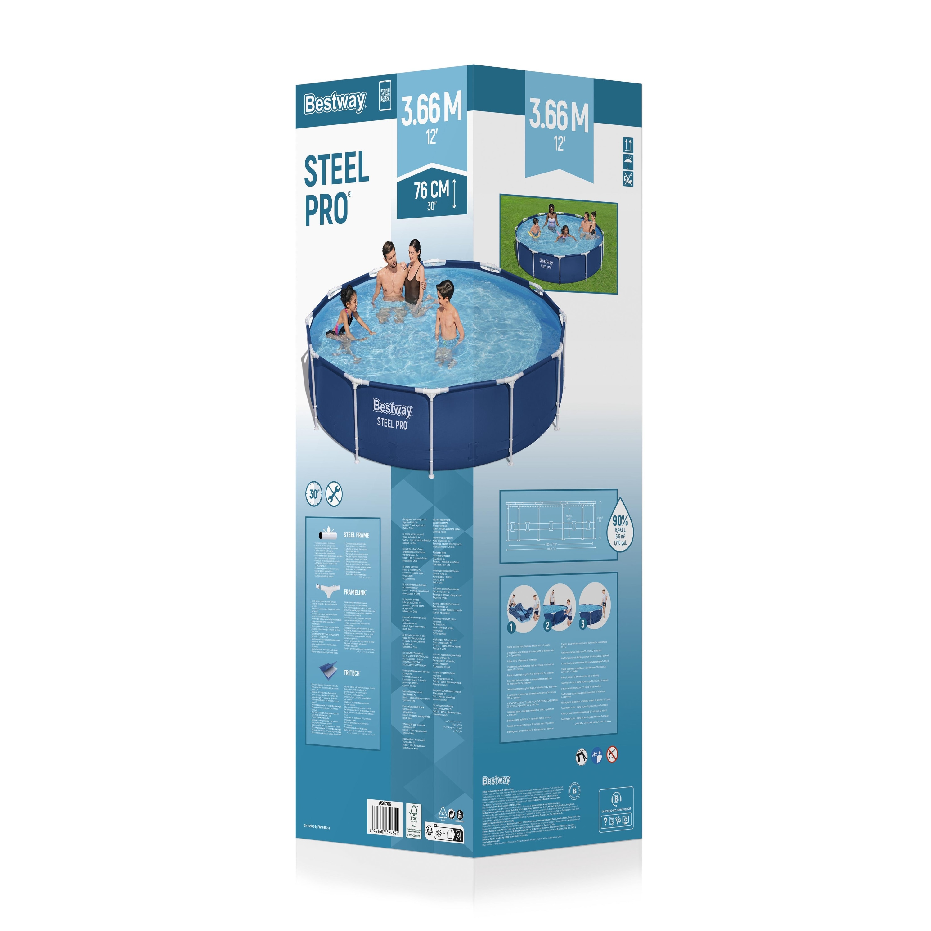 Piscina supraterana rotunda BESTWAY STEEL PRO, cadru din otel, 366x76 cm, 6473L