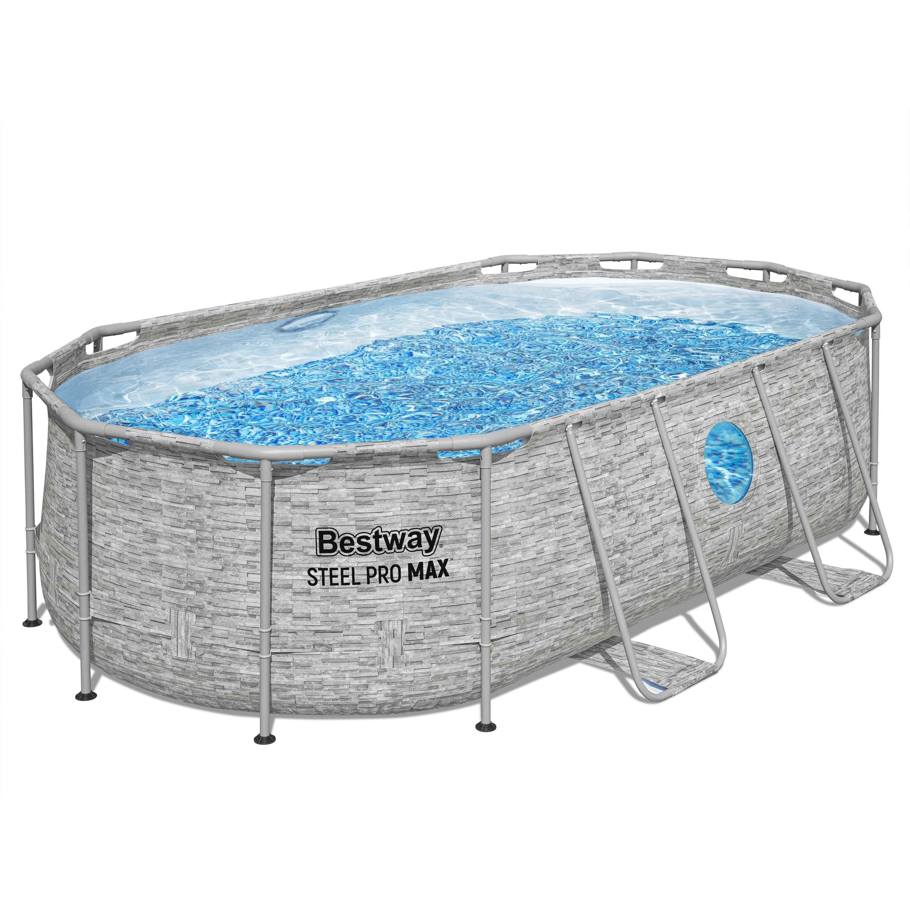 Piscina BESTWAY STEEL PRO MAX Splashview, ovala, cu ferestre, 427x250x100 cm, 7250L