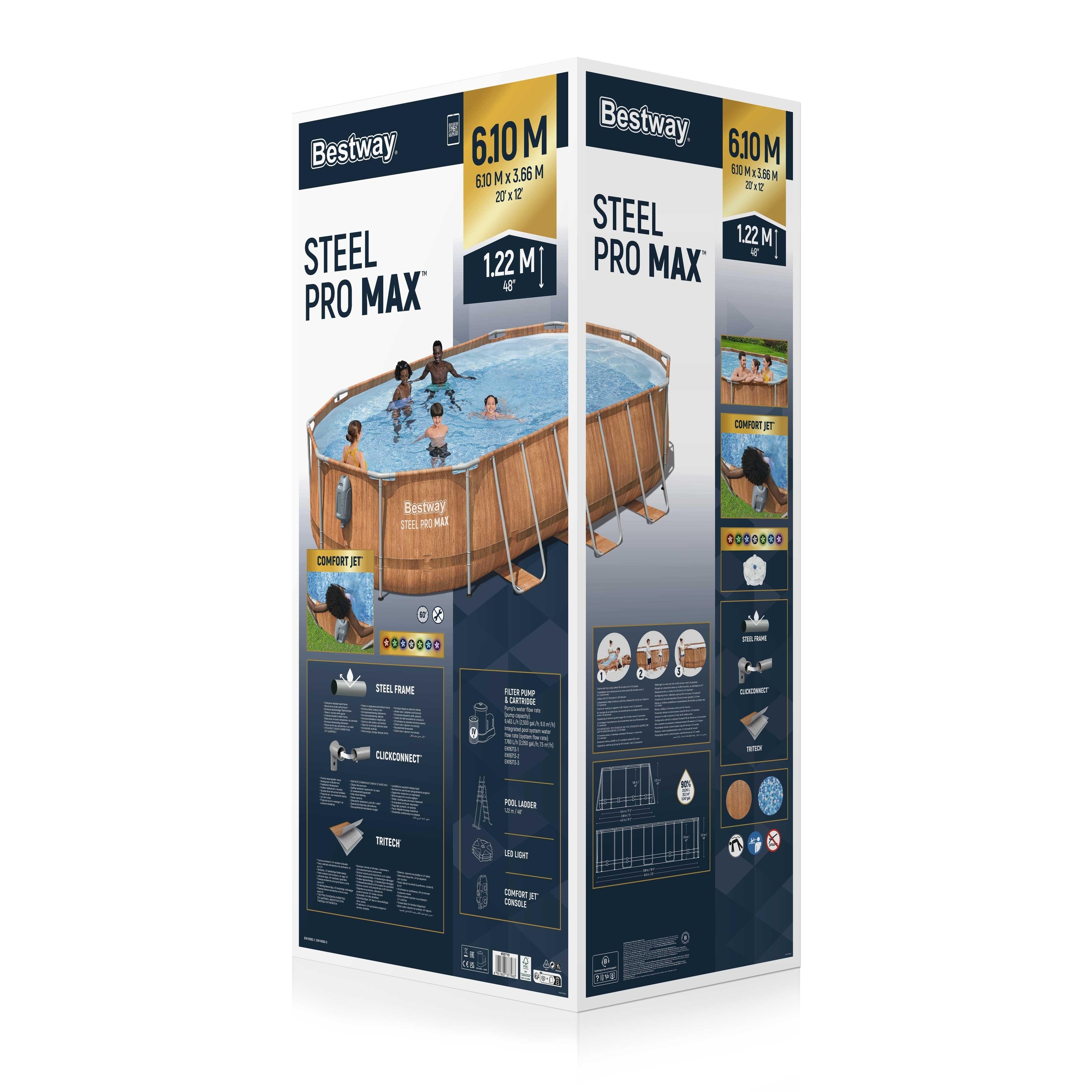 Piscina supraterana BESTWAY STEEL PRO MAX Comfort Jet Series, ovala, 610x366x122 cm, 20241L