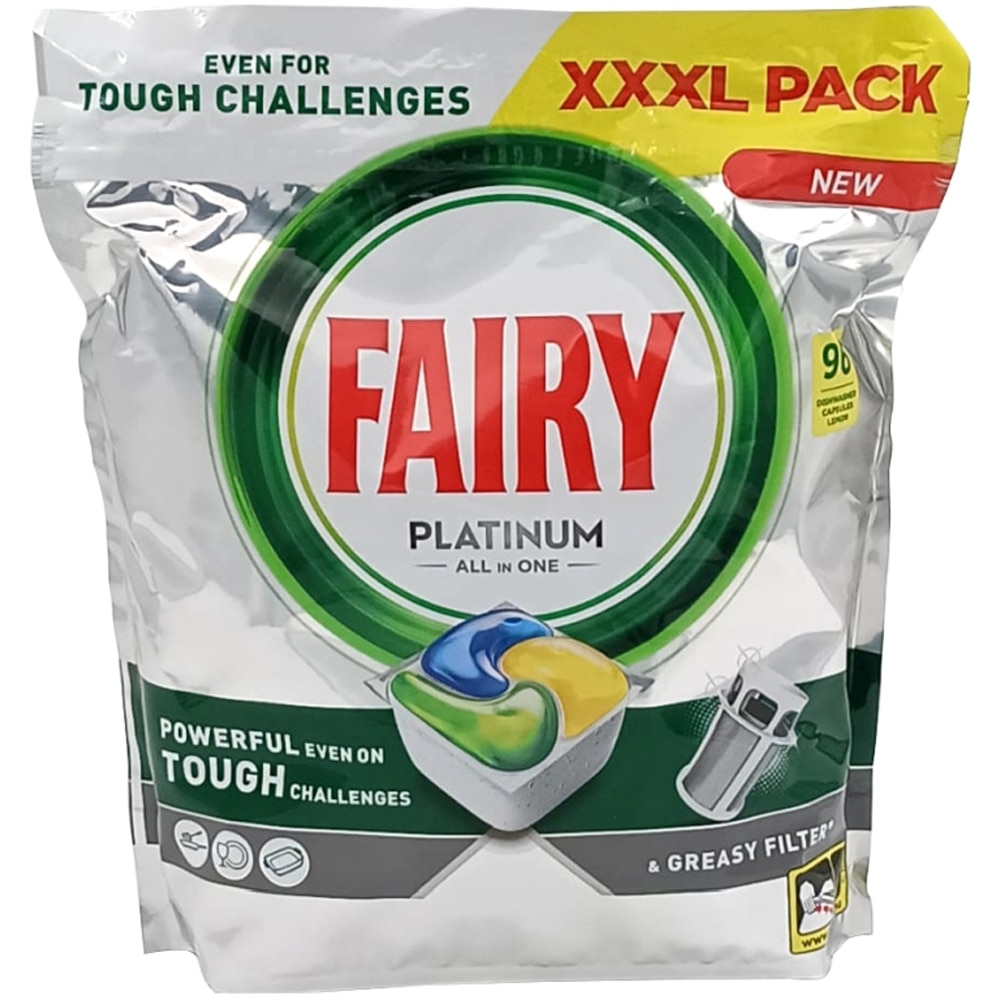 Detergent pentru masina de spalat vase FAIRY Platinum All in One, Lemon, 96 capsule