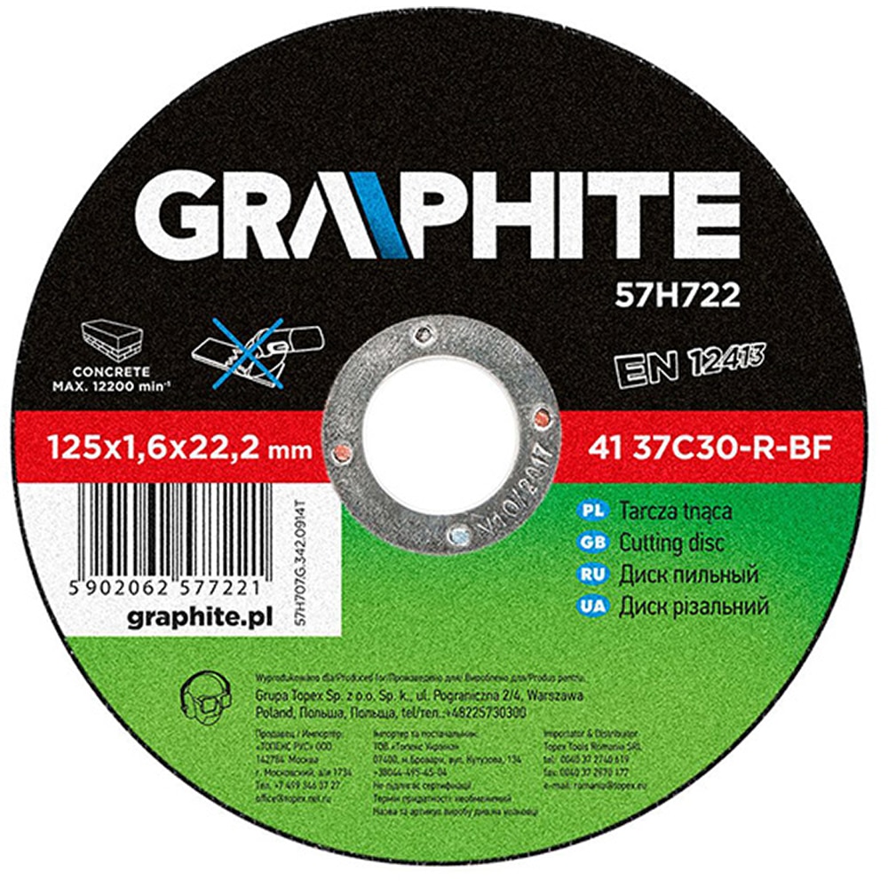 Disc polizor GRAPHITE 57H722, 125x22.2mm