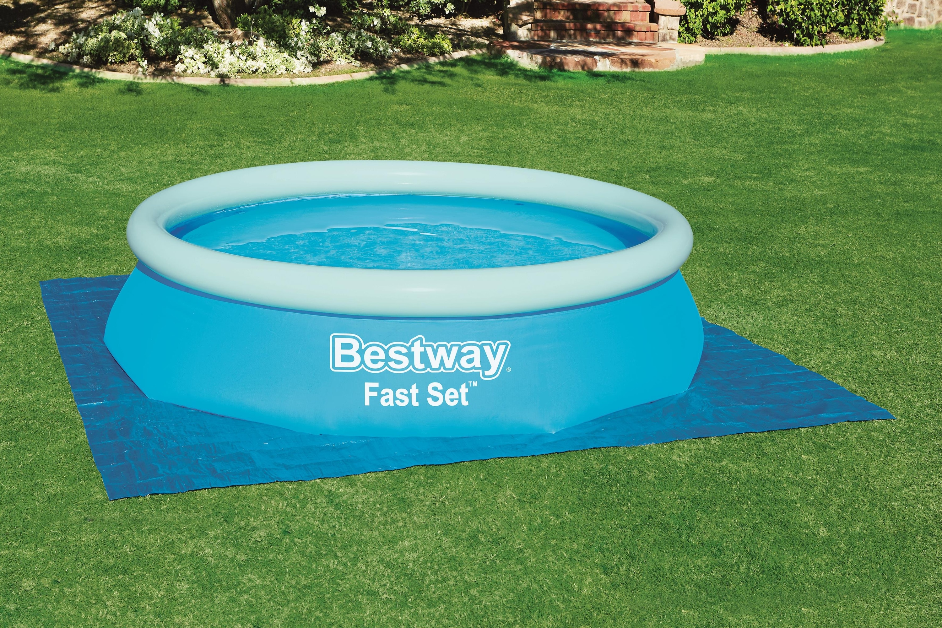 Folie protectie sol pentru piscina BESTWAY, diametru maxim 305 cm, 335x335 cm, albastru