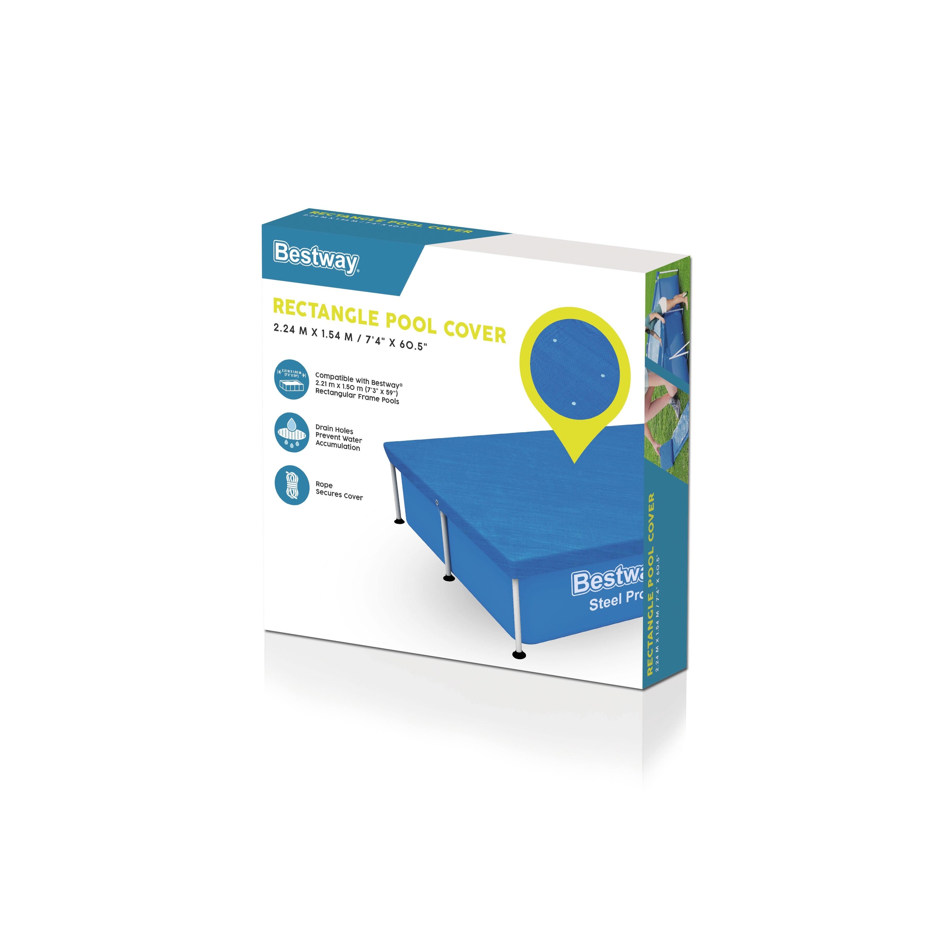 Prelata piscina BESTWAY, cu cadru, dreptunghiulara, polietilena, 221x150 cm, albastru