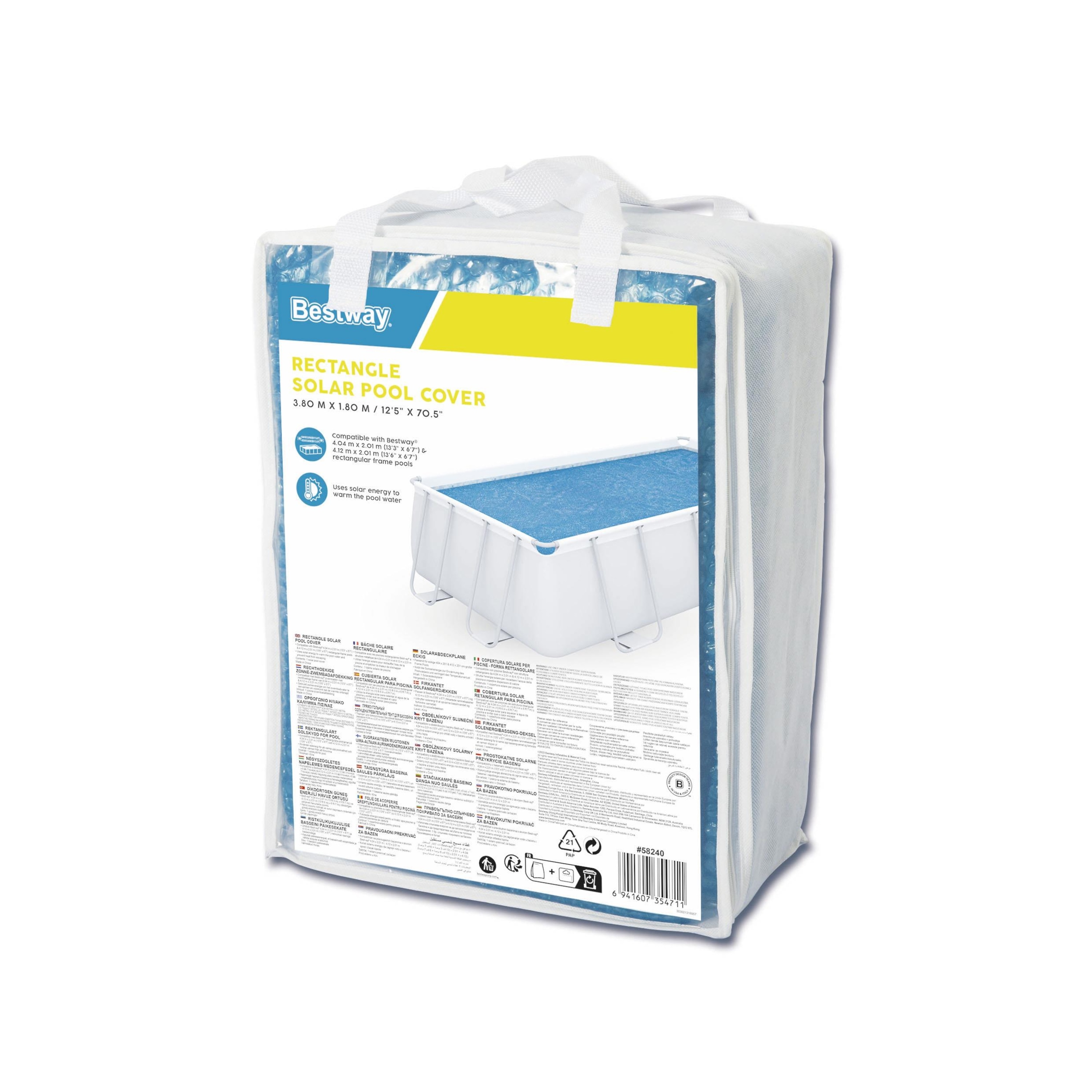 Prelata solara pentru piscina BESTWAY, PE, 380 x 180 cm, compatibil cu Bestway Frame 404 x 201 cm / 412 x 201 cm, albastru