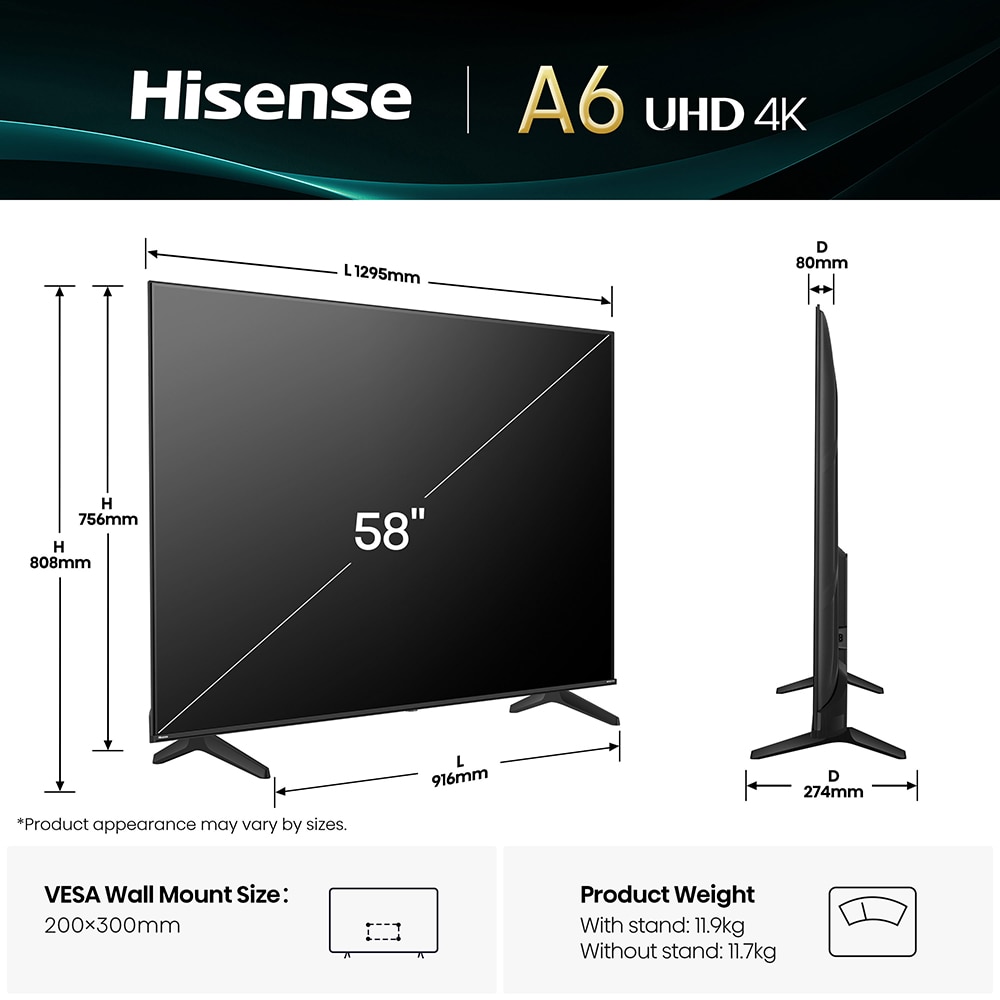 Televizor LED Smart HISENSE 58A6Q, Ultra HD 4k, 146cm