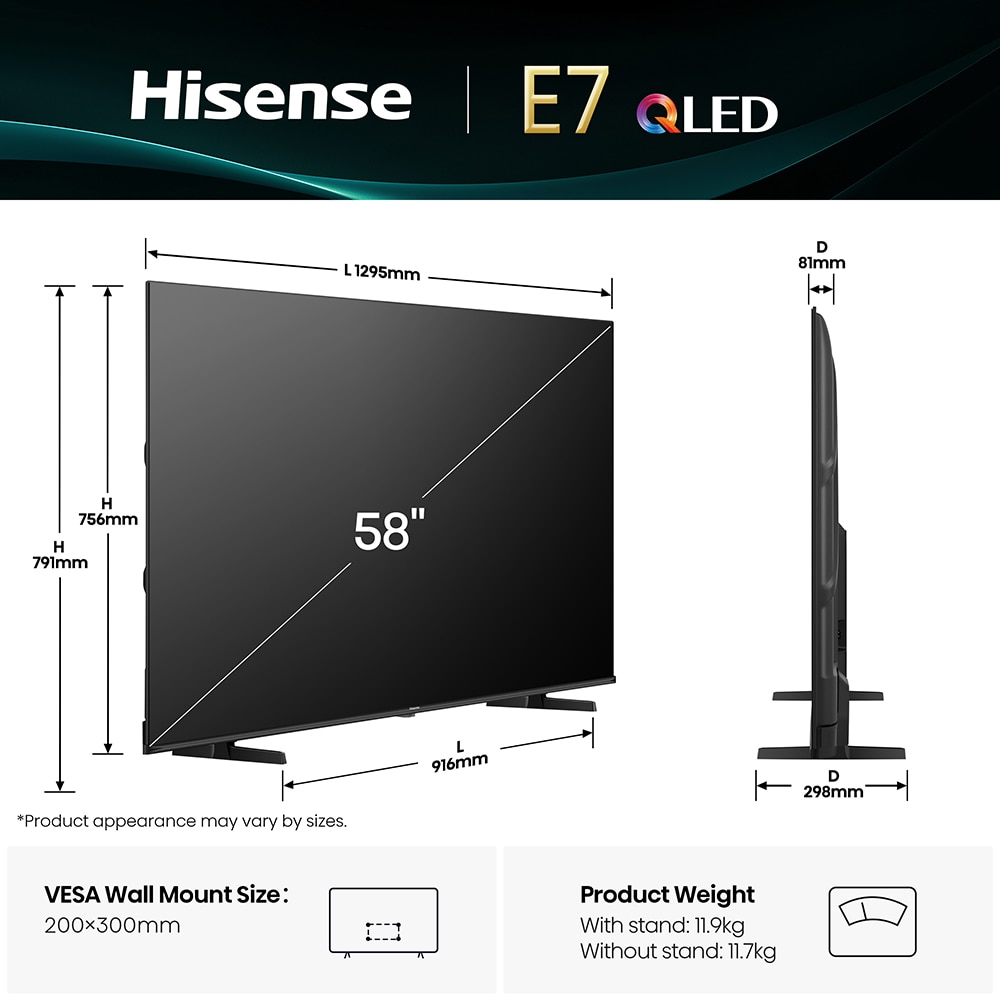Televizor QLED Smart HISENSE 58E7Q, Ultra HD 4k, 146cm