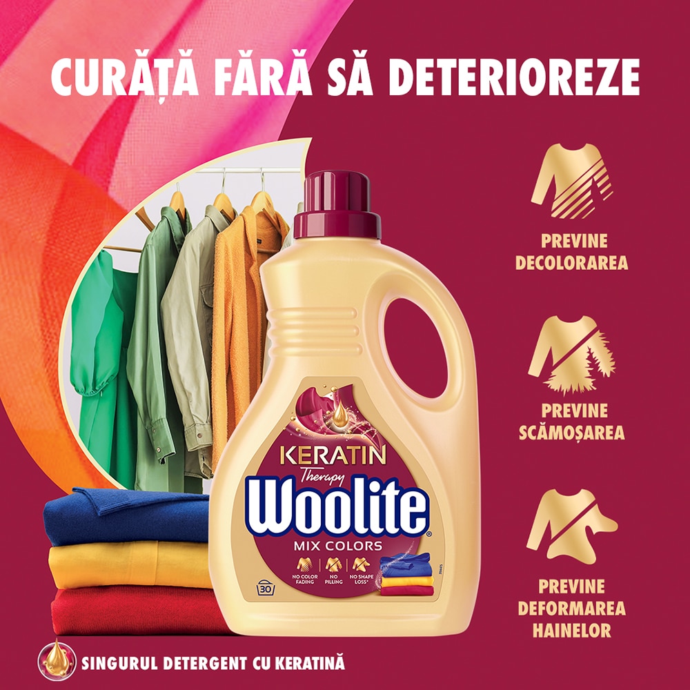 Detergent lichid WOOLITE Keratin Mix Colors, 1.8 l, 30 spalari