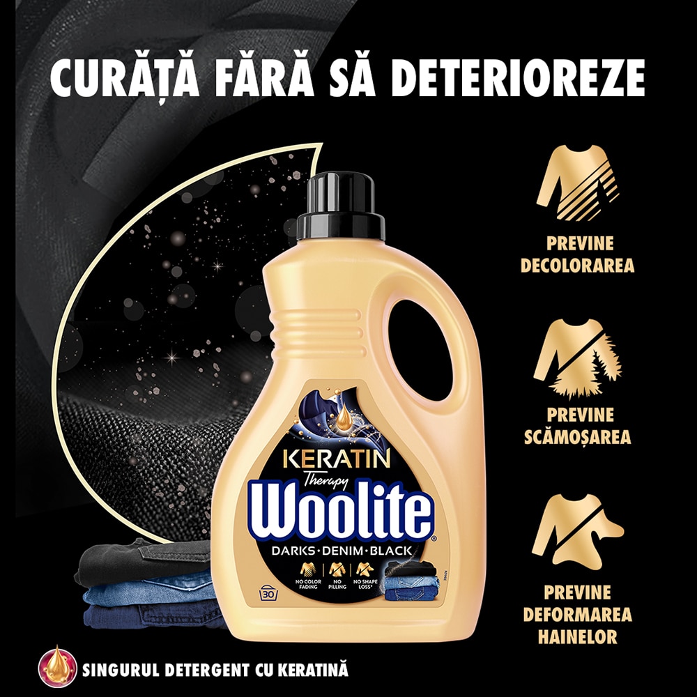 Detergent lichid WOOLITE Keratin Dark, 1.8 l, 30 spalari