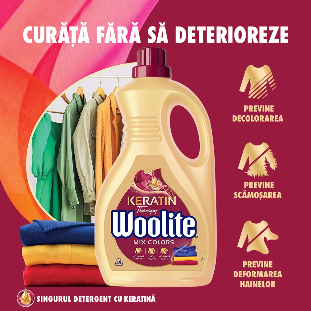 Detergent lichid WOOLITE Keratin Mix Colors, 2.7 l, 45 spalari