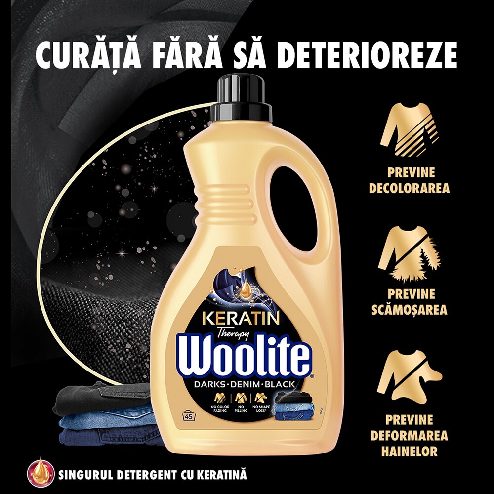 Detergent lichid WOOLITE Keratin Dark, 2.7 l, 45 spalari