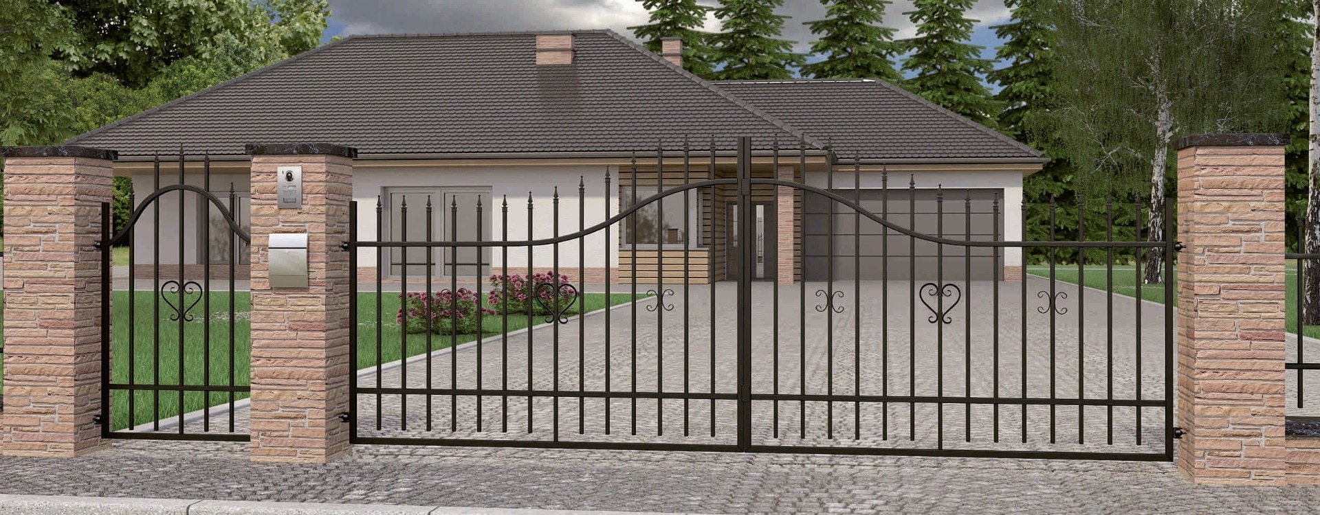 Poarta auto Sara, metal, 300 x 180 cm, deschidere batanta • Polbram