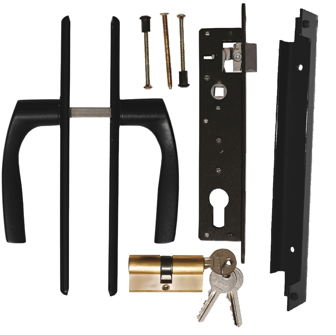 Kit blocare poarta, negru, 22 x 18 x 3 cm • Polbram