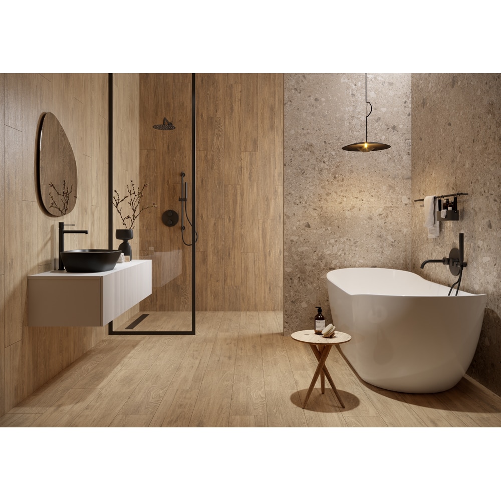 Gresie interior/exterior Cersanit Wood Concept, 89 x 22 cm, 0.97 mp/cutie, bej