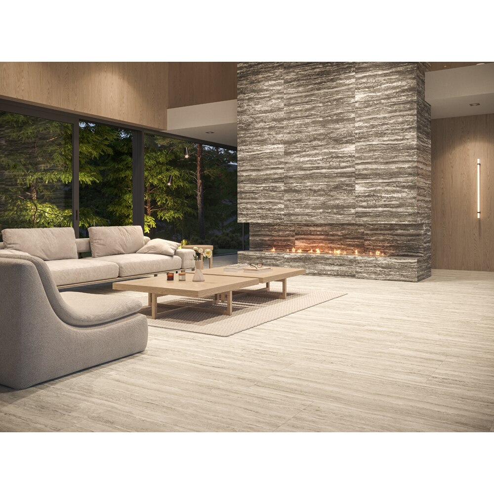 Gresie interior/exterior CERSANIT Liv Travertino Classico Cream Str Matt Rect, 59.8 x 119.8 cm, 8 mm, 1.43m2/cutie, PEI 4