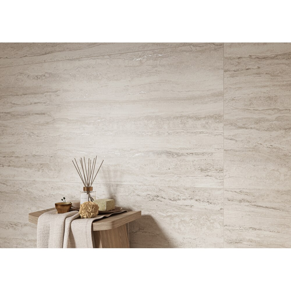 Gresie interior/exterior CERSANIT Liv Travertino Classico Cream Str Matt Rect, 59.8 x 119.8 cm, 8 mm, 1.43m2/cutie, PEI 4