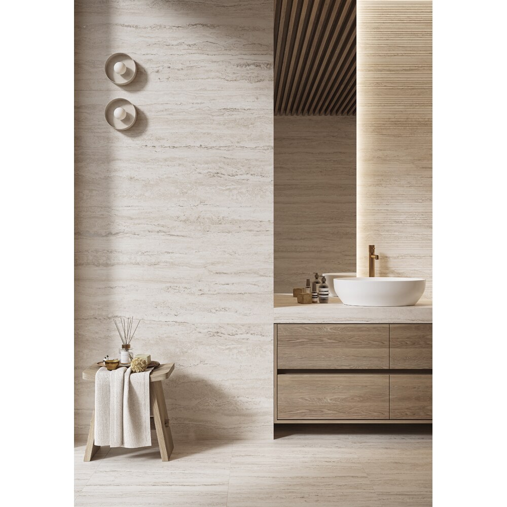 Gresie interior/exterior CERSANIT Liv Travertino Classico Cream Str Matt Rect, 59.8 x 119.8 cm, 8 mm, 1.43m2/cutie, PEI 4
