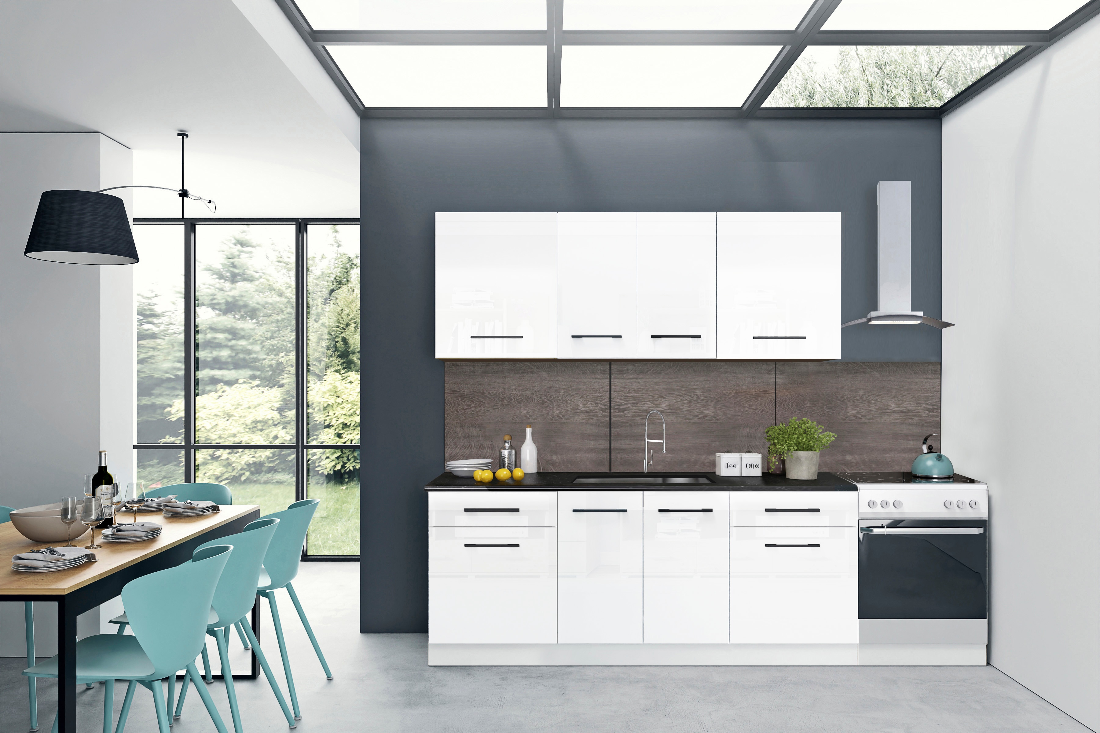 Kit bucatarie, alb, 200 cm Roxane