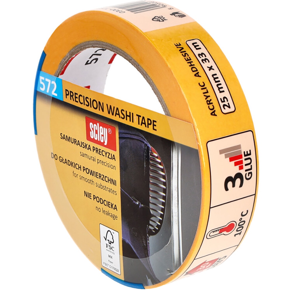 Banda adeziva mascare SCLEY 572 Precision Washi Tape, 25mm x 33m, galben