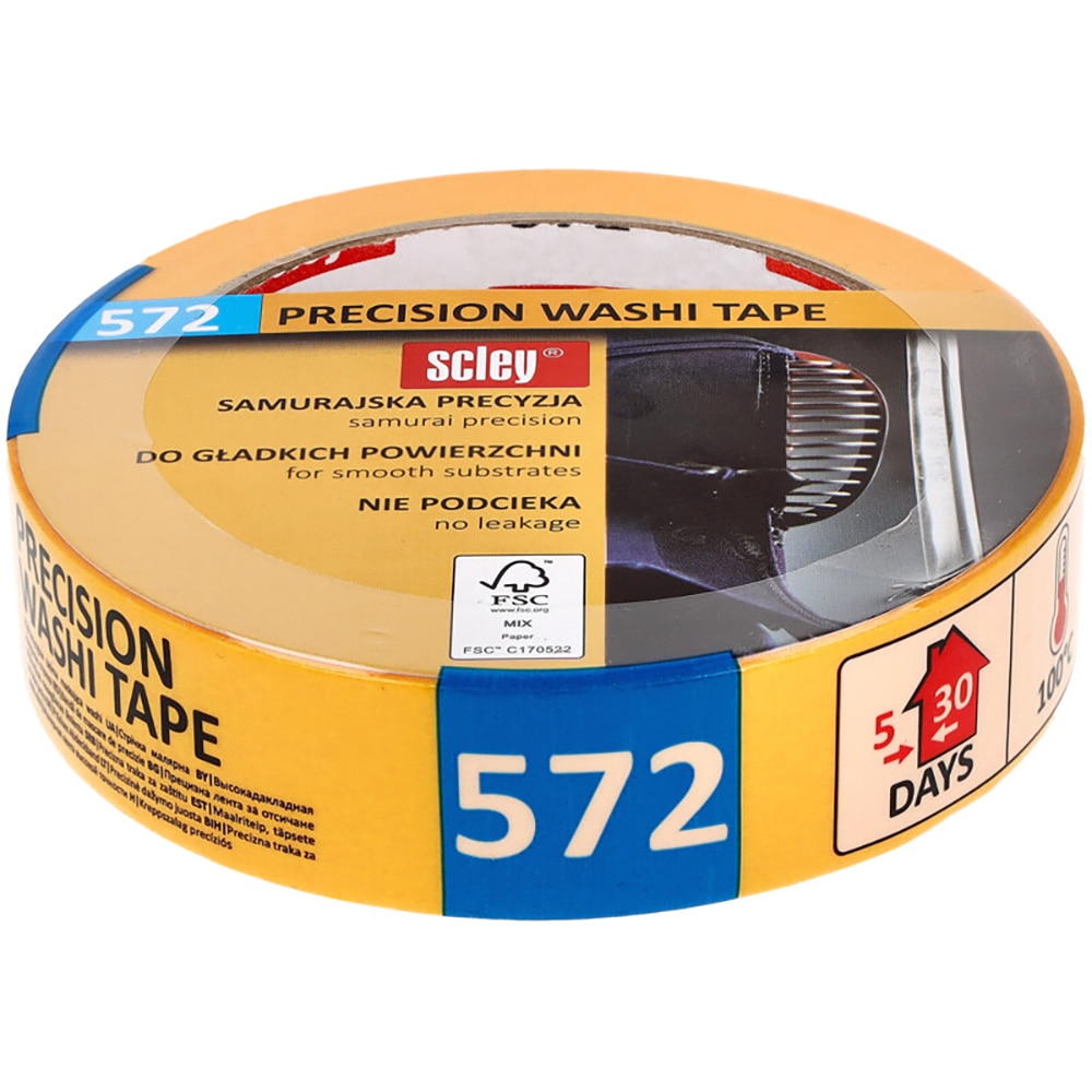 Banda adeziva mascare SCLEY 572 Precision Washi Tape, 25mm x 33m, galben