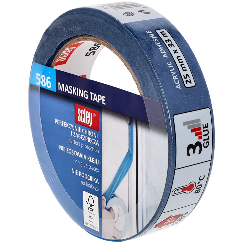 Banda adeziva mascare SCLEY 586 Masking Tape, 25mm x 33m, albastru