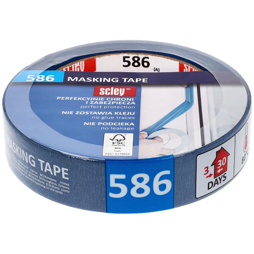 Banda adeziva mascare SCLEY 586 Masking Tape, 25mm x 33m, albastru