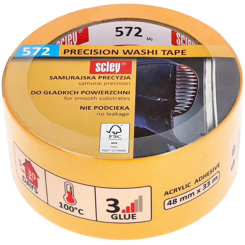 Banda adeziva mascare SCLEY 572 Precision Washi Tape, 48mm x 33m, galben