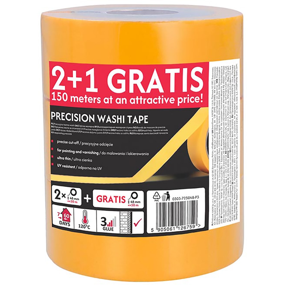 Banda adeziva mascare SCLEY 572 Precision Washi Tape, 48mm x 50m, galben