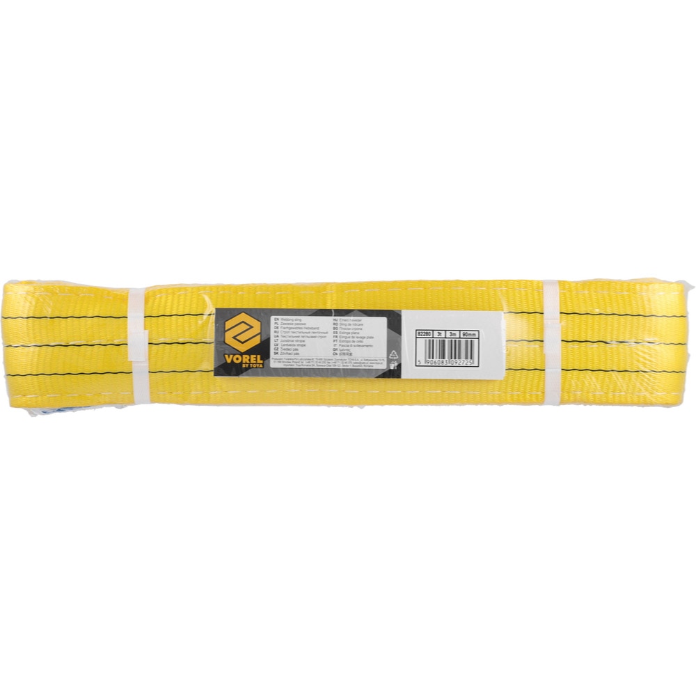 Chinga de ridicare VOREL, 90 mm x 3 m, sarcina maxima 3 T, poliester, galben