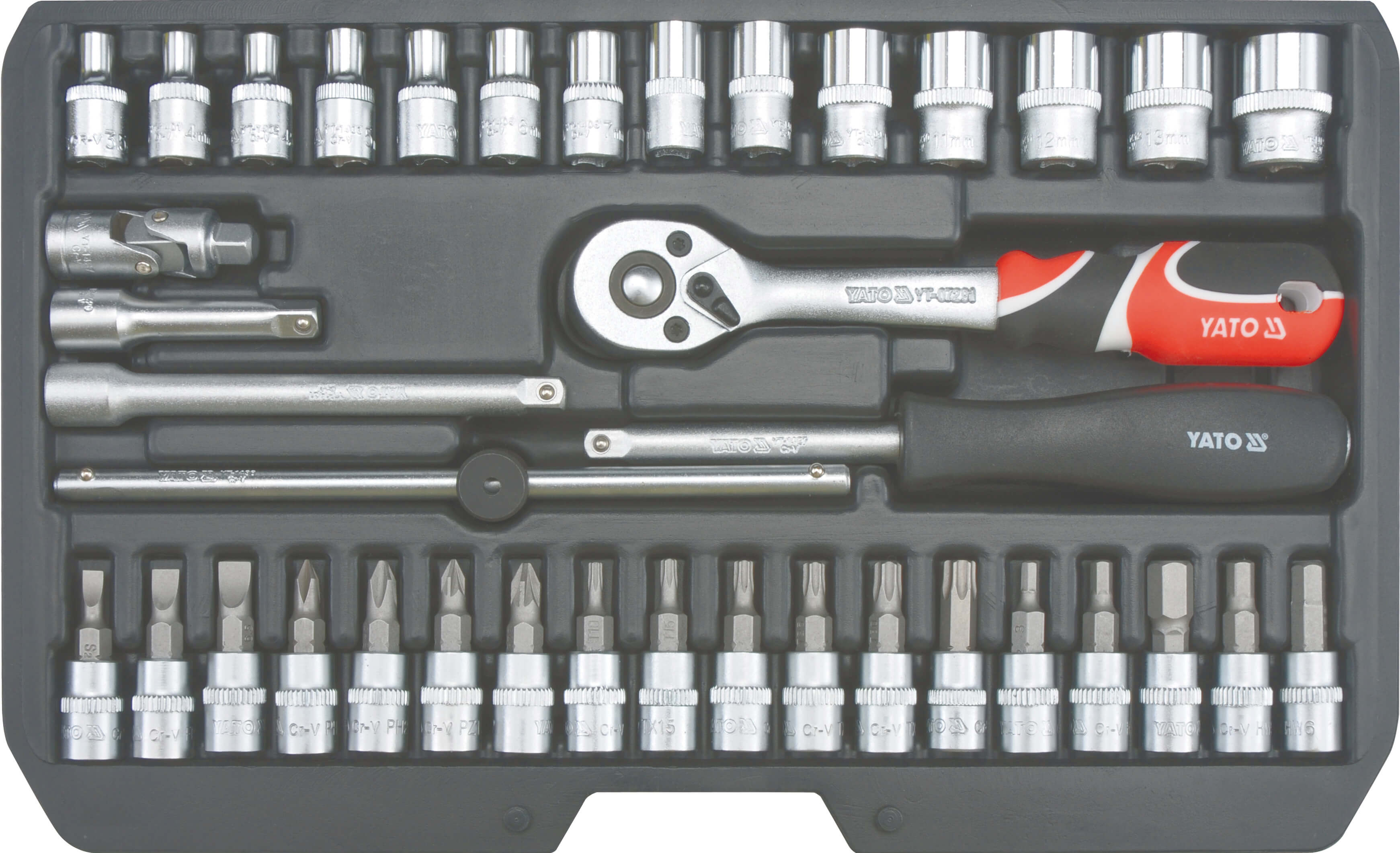 Trusa chei tubulare si antrenor, 1/4" 38 bucati, Yato