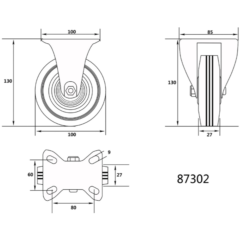 Roata fixa pentru carucior VOREL, cauciuc, D10 cm, negru