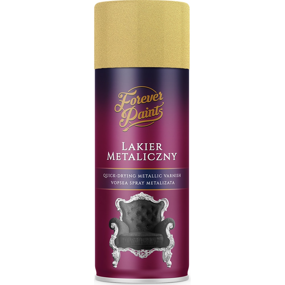 Spray lac metalizat satinat Forever Paints, auriu, 400 ml