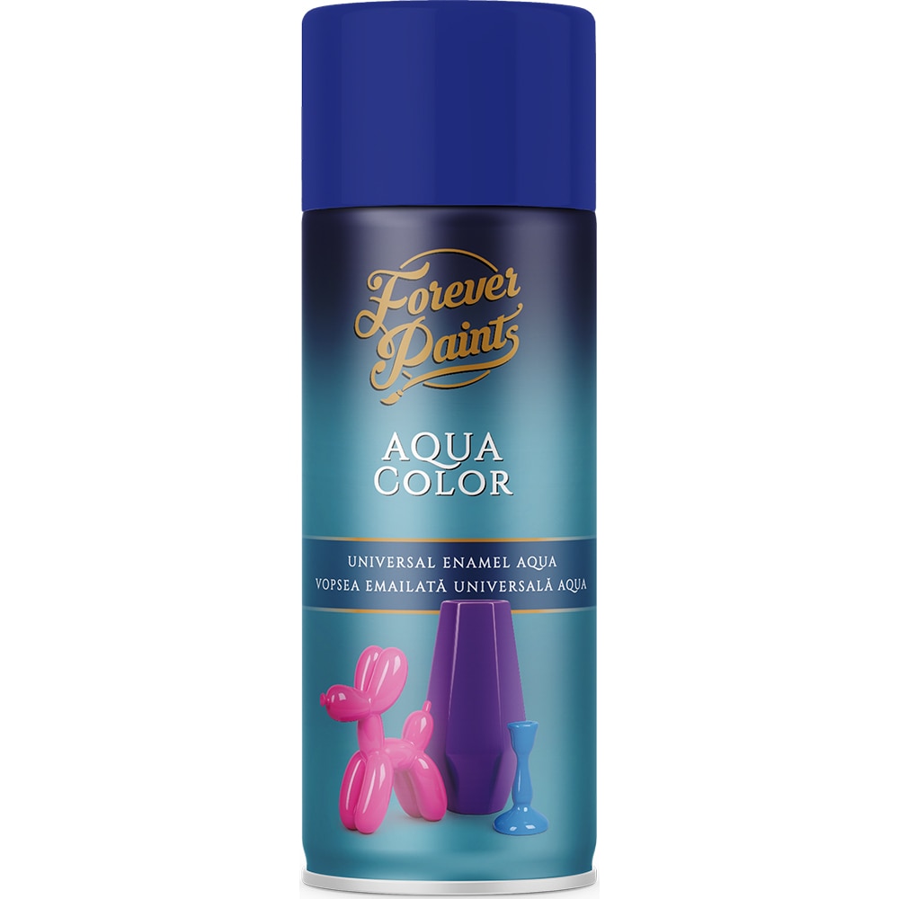 Spray vopsea email universala pe baza de apa Forever Paints Aqua Color, albastru ultramarin lucios (RAL 5002), 400 ml