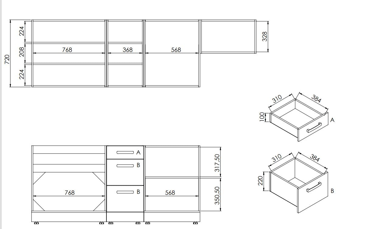 Kit bucatarie, alb, 240 cm • Ester