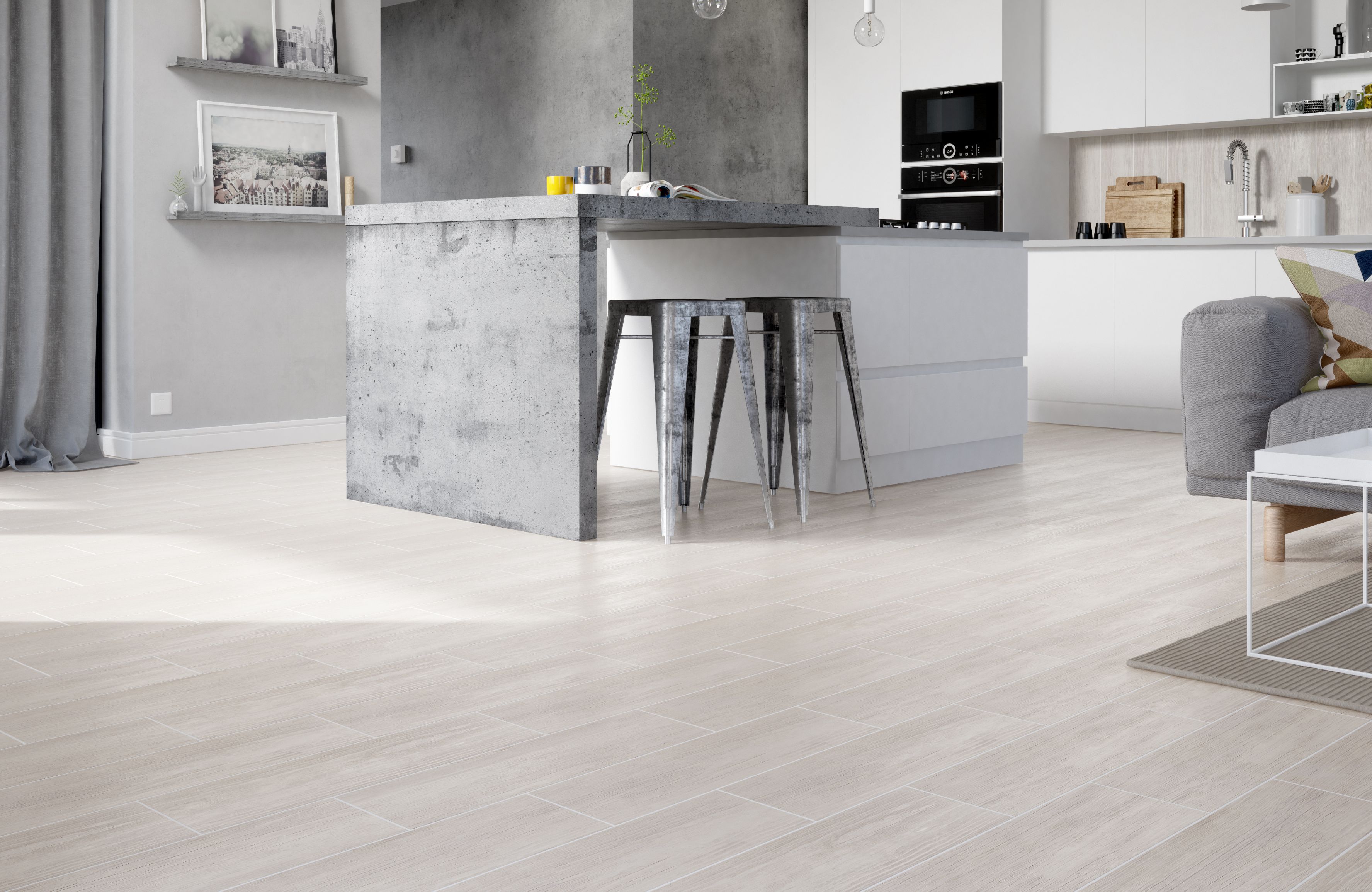 Gresie, alb, structurata, 18.5 x 59.8 cm, suprafata acoperire 1 mp, R10 • Finwood