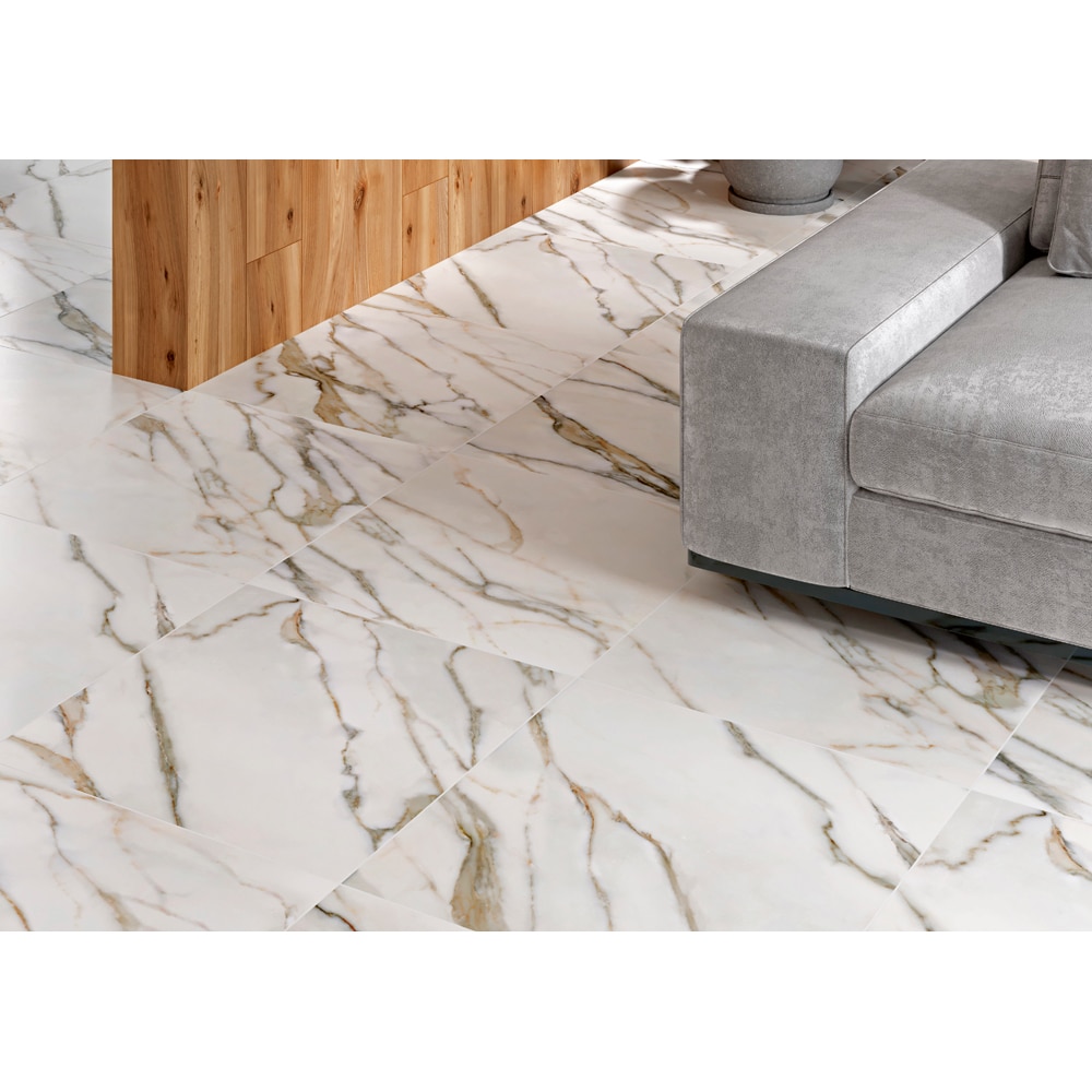 Gresie interior/exterior Cersanit Borgini Gold, 60 x 60 cm, 1.07 mp/cutie, alb