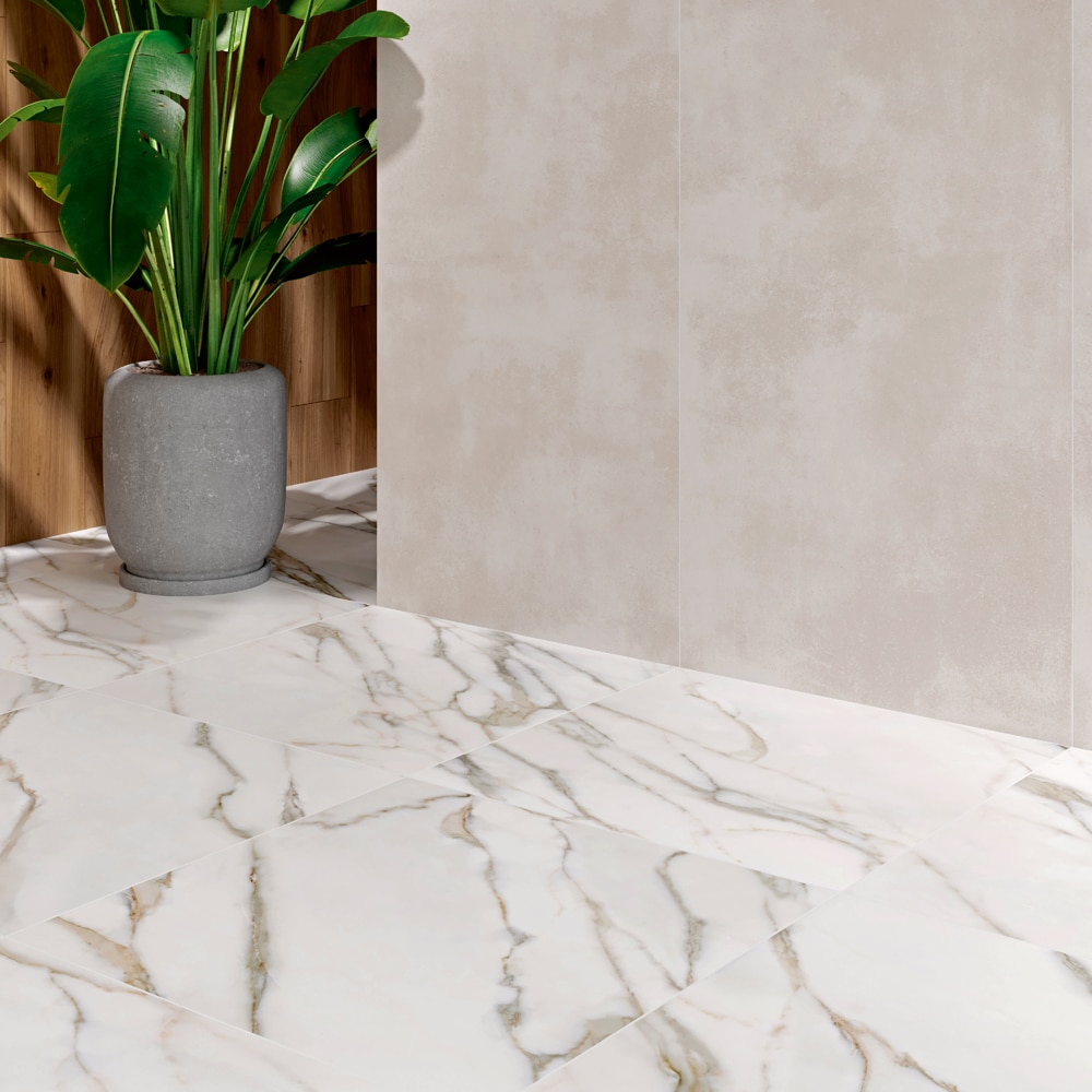 Gresie interior/exterior Cersanit Borgini Gold, 60 x 60 cm, 1.07 mp/cutie, alb