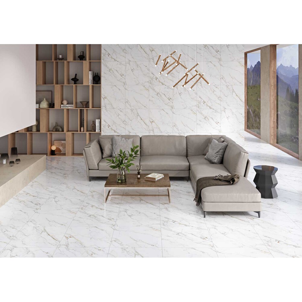 Gresie interior/exterior CERSANIT Lumina Gold Satin Rect, 59.8 x 119.8 cm, 8 mm, 1.43m2/cutie, PEI 5