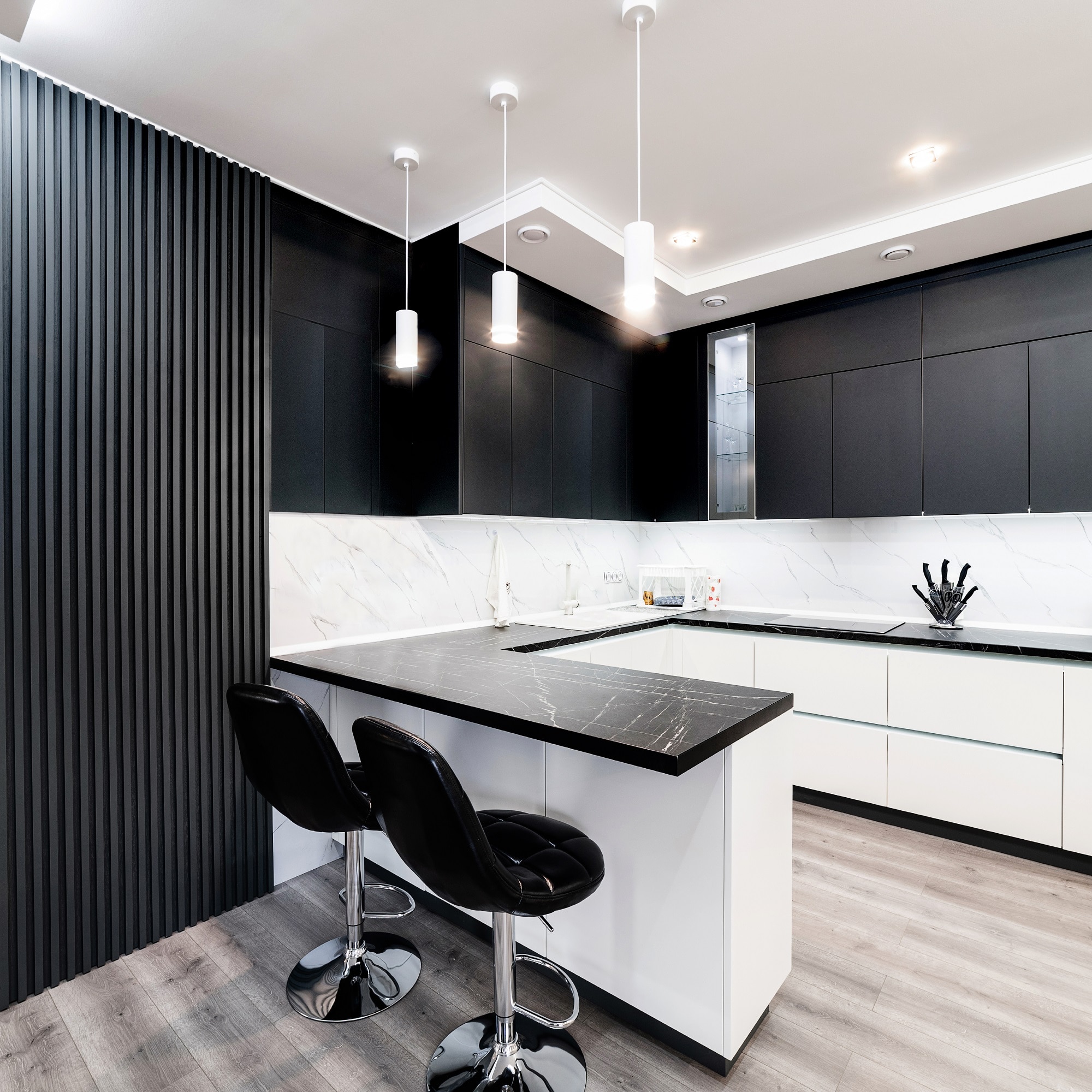 Panou riflaj decorativ, 265 x 15 x 3 cm, slim negru