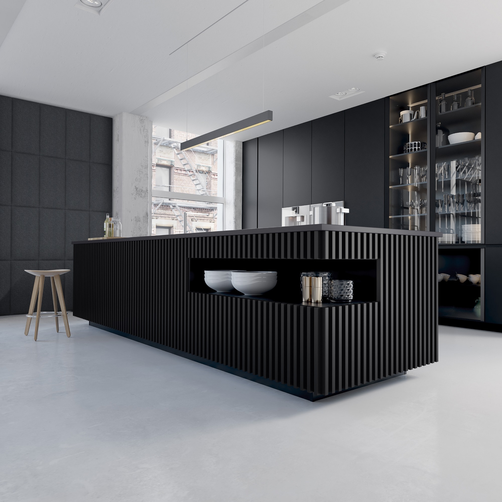 Panou riflaj decorativ, 265 x 15 x 3 cm, slim negru