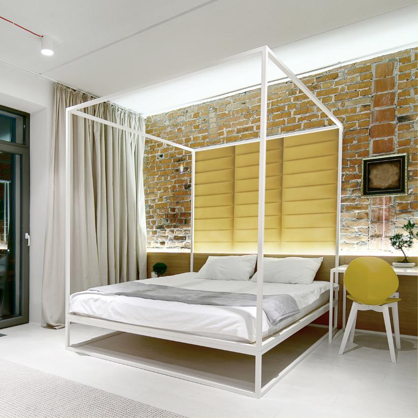 Panou tapitat, galben mustar, dreptunghi ingust, 60 x 15 cm