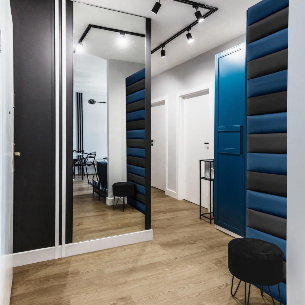 Panou tapitat, albastru, dreptunghi ingust, 60 x 15 cm