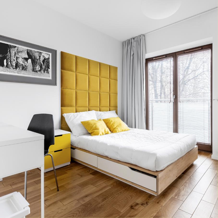 Panou tapitat, galben mustar, patrat, 30 x 30 cm